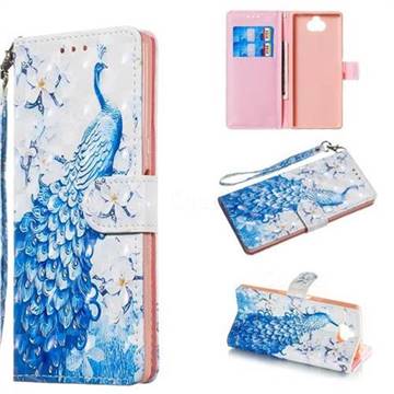 Blue Peacock 3D Painted Leather Wallet Phone Case for Sony Xperia 10 / Xperia XA3