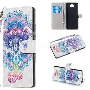 Colorful Elephant 3D Painted Leather Wallet Phone Case for Sony Xperia 10 / Xperia XA3