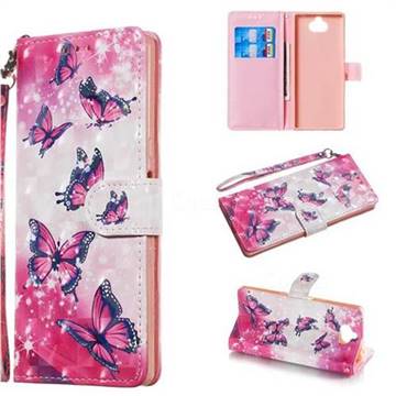 Pink Butterfly 3D Painted Leather Wallet Phone Case for Sony Xperia 10 / Xperia XA3