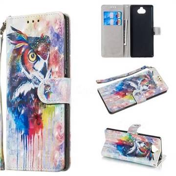 Watercolor Owl 3D Painted Leather Wallet Phone Case for Sony Xperia 10 / Xperia XA3