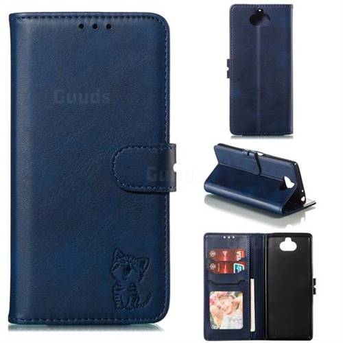 Embossing Happy Cat Leather Wallet Case for Sony Xperia 10 / Xperia XA3 - Blue