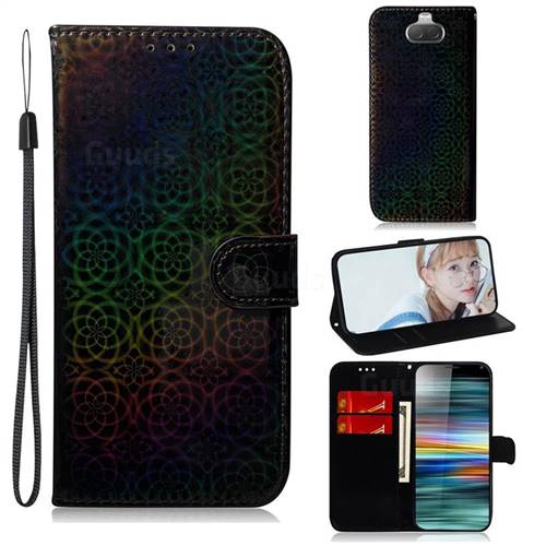 Laser Circle Shining Leather Wallet Phone Case for Sony Xperia 10 / Xperia XA3 - Black