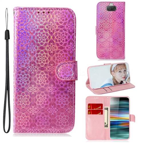 Laser Circle Shining Leather Wallet Phone Case for Sony Xperia 10 / Xperia XA3 - Pink