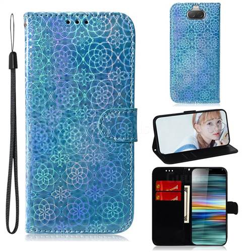 Laser Circle Shining Leather Wallet Phone Case for Sony Xperia 10 / Xperia XA3 - Blue
