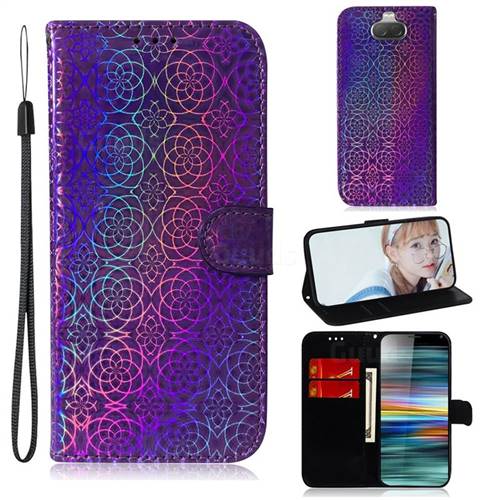 Laser Circle Shining Leather Wallet Phone Case for Sony Xperia 10 / Xperia XA3 - Purple
