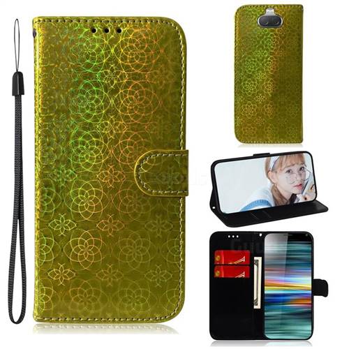 Laser Circle Shining Leather Wallet Phone Case for Sony Xperia 10 / Xperia XA3 - Golden