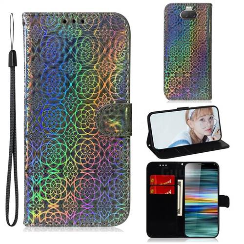 Laser Circle Shining Leather Wallet Phone Case for Sony Xperia 10 / Xperia XA3 - Silver