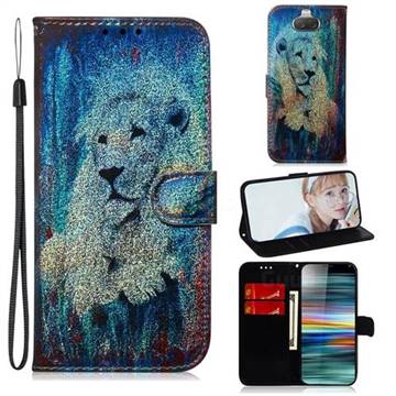White Lion Laser Shining Leather Wallet Phone Case for Sony Xperia 10 / Xperia XA3