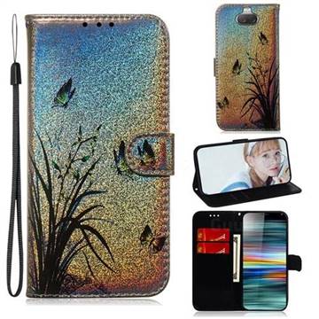 Butterfly Orchid Laser Shining Leather Wallet Phone Case for Sony Xperia 10 / Xperia XA3