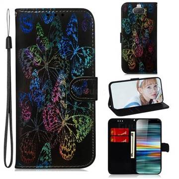 Black Butterfly Laser Shining Leather Wallet Phone Case for Sony Xperia 10 / Xperia XA3