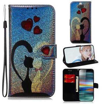 Love Cat Laser Shining Leather Wallet Phone Case for Sony Xperia 10 / Xperia XA3