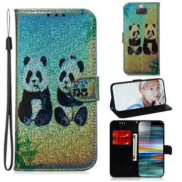 Two Pandas Laser Shining Leather Wallet Phone Case for Sony Xperia 10 / Xperia XA3