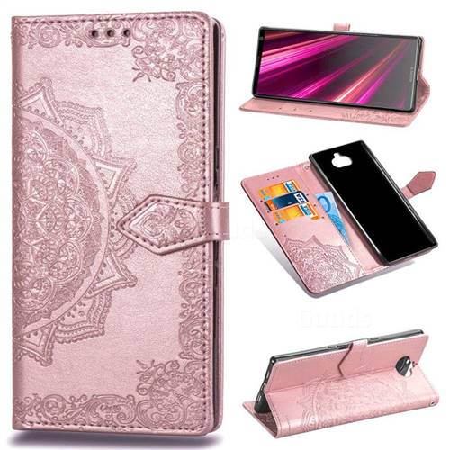 Embossing Imprint Mandala Flower Leather Wallet Case for Sony Xperia 10 / Xperia XA3 - Rose Gold
