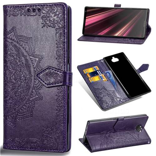 Embossing Imprint Mandala Flower Leather Wallet Case for Sony Xperia 10 / Xperia XA3 - Purple