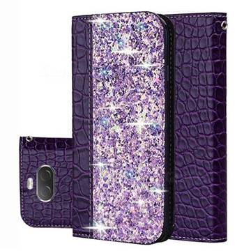 Shiny Crocodile Pattern Stitching Magnetic Closure Flip Holster Shockproof Phone Case for Sony Xperia 10 / Xperia XA3 - Purple