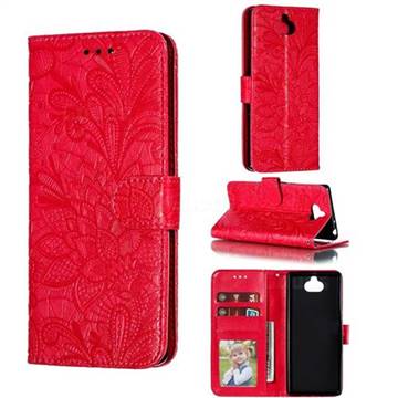 Intricate Embossing Lace Jasmine Flower Leather Wallet Case for Sony Xperia 10 / Xperia XA3 - Red