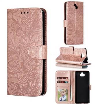 Intricate Embossing Lace Jasmine Flower Leather Wallet Case for Sony Xperia 10 / Xperia XA3 - Rose Gold