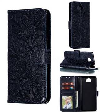 Intricate Embossing Lace Jasmine Flower Leather Wallet Case for Sony Xperia 10 / Xperia XA3 - Dark Blue