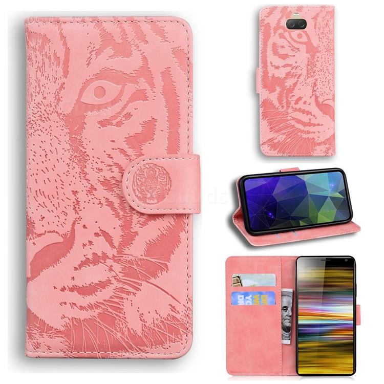 Intricate Embossing Tiger Face Leather Wallet Case for Sony Xperia 10 / Xperia XA3 - Pink