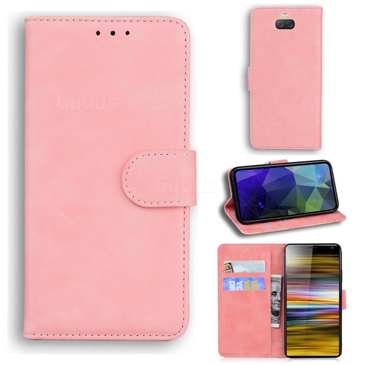 Retro Classic Skin Feel Leather Wallet Phone Case for Sony Xperia 10 / Xperia XA3 - Pink