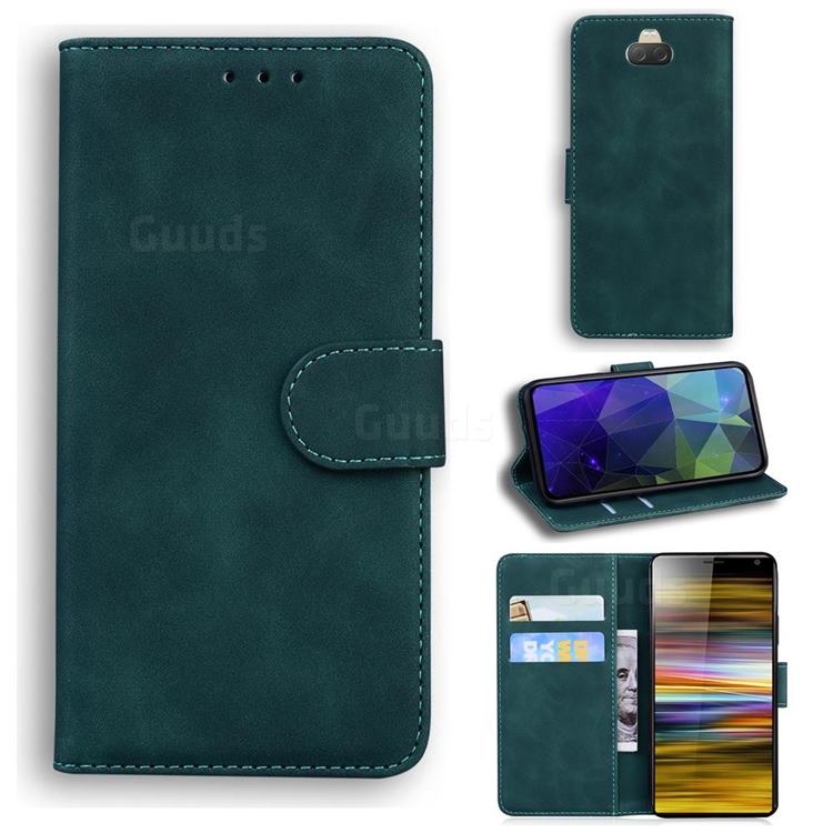 Retro Classic Skin Feel Leather Wallet Phone Case for Sony Xperia 10 / Xperia XA3 - Green