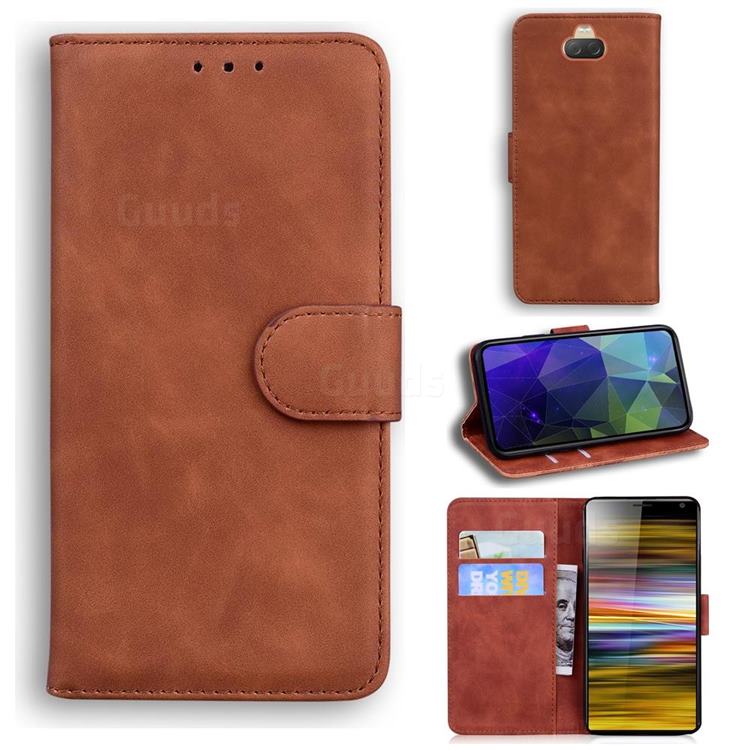 Retro Classic Skin Feel Leather Wallet Phone Case for Sony Xperia 10 / Xperia XA3 - Brown