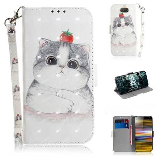Cute Tomato Cat 3D Painted Leather Wallet Phone Case for Sony Xperia 10 Plus / Xperia XA3 Ultra