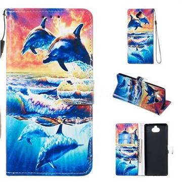 Couple Dolphin Smooth Leather Phone Wallet Case for Sony Xperia 10 Plus / Xperia XA3 Ultra