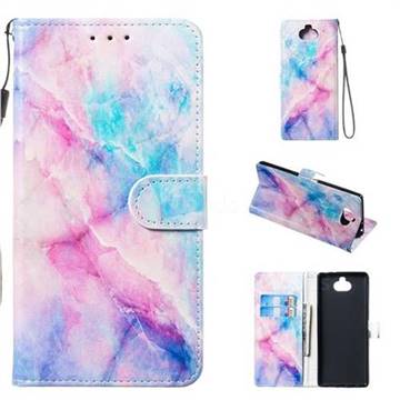 Blue Pink Marble Smooth Leather Phone Wallet Case for Sony Xperia 10 Plus / Xperia XA3 Ultra