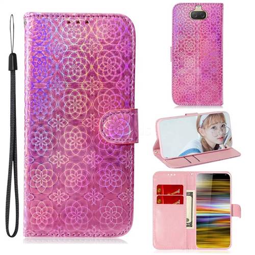 Laser Circle Shining Leather Wallet Phone Case for Sony Xperia 10 Plus / Xperia XA3 Ultra - Pink