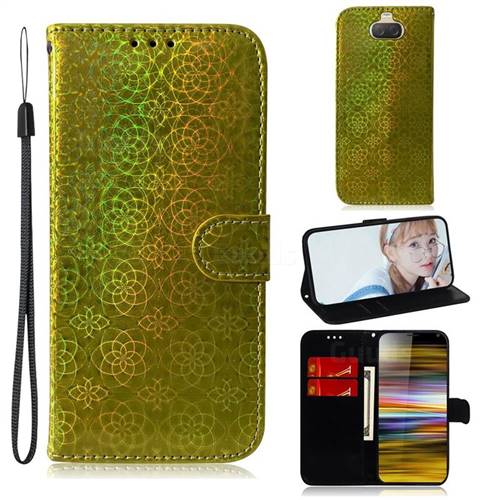 Laser Circle Shining Leather Wallet Phone Case for Sony Xperia 10 Plus / Xperia XA3 Ultra - Golden