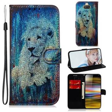 White Lion Laser Shining Leather Wallet Phone Case for Sony Xperia 10 Plus / Xperia XA3 Ultra