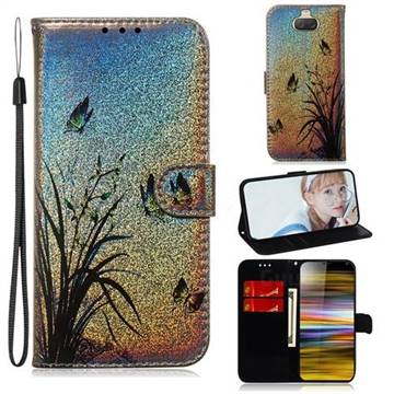 Butterfly Orchid Laser Shining Leather Wallet Phone Case for Sony Xperia 10 Plus / Xperia XA3 Ultra