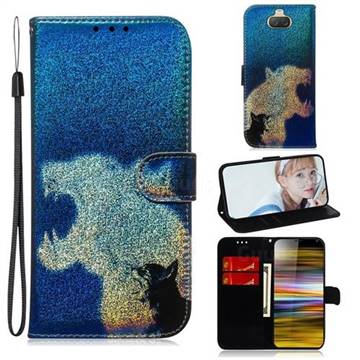 Cat and Leopard Laser Shining Leather Wallet Phone Case for Sony Xperia 10 Plus / Xperia XA3 Ultra