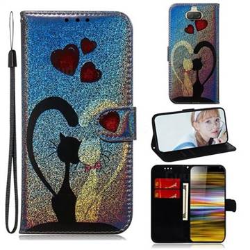 Love Cat Laser Shining Leather Wallet Phone Case for Sony Xperia 10 Plus / Xperia XA3 Ultra