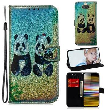 Two Pandas Laser Shining Leather Wallet Phone Case for Sony Xperia 10 Plus / Xperia XA3 Ultra