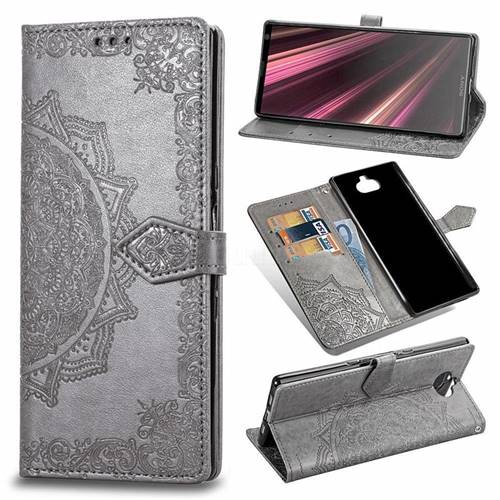 Embossing Imprint Mandala Flower Leather Wallet Case for Sony Xperia 10 Plus / Xperia XA3 Ultra - Gray