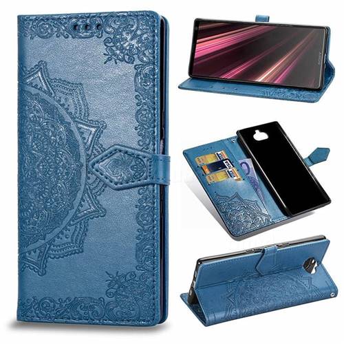 Embossing Imprint Mandala Flower Leather Wallet Case for Sony Xperia 10 Plus / Xperia XA3 Ultra - Blue
