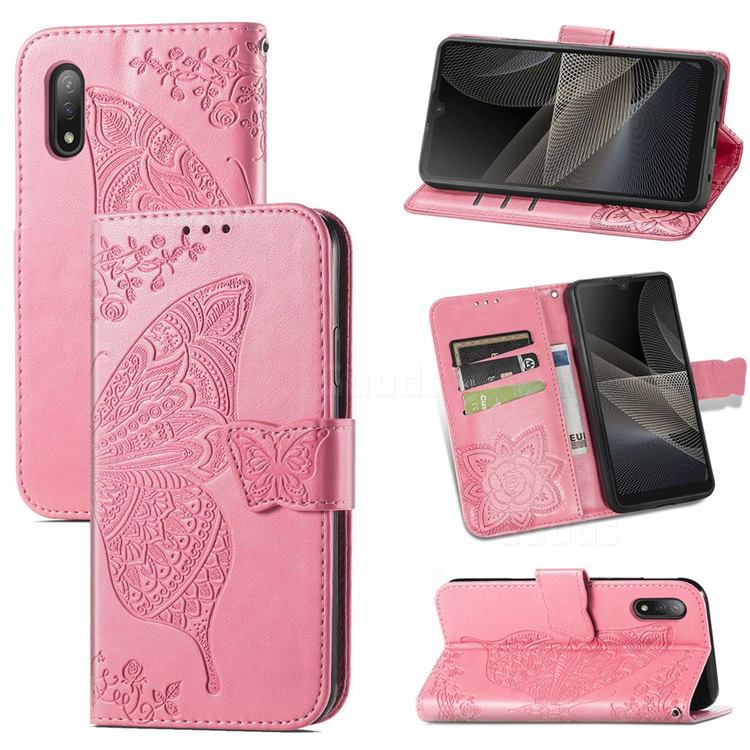 Embossing Mandala Flower Butterfly Leather Wallet Case for Sony Xperia Ace 2 ( Ace II) - Pink