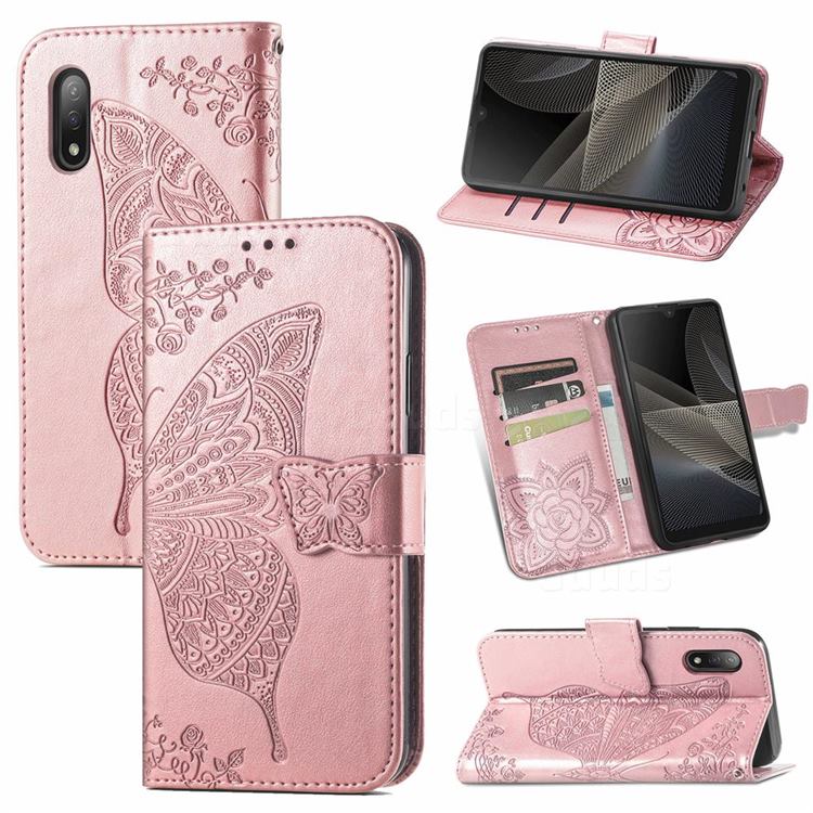 Embossing Mandala Flower Butterfly Leather Wallet Case for Sony Xperia Ace 2 ( Ace II) - Rose Gold
