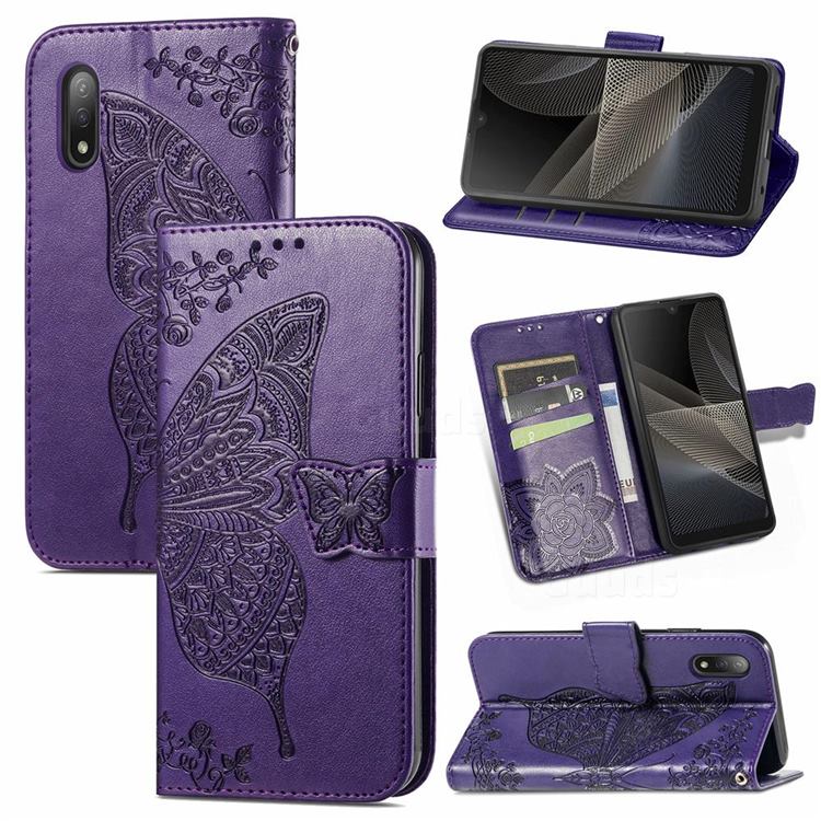 Embossing Mandala Flower Butterfly Leather Wallet Case for Sony Xperia Ace 2 ( Ace II) - Dark Purple