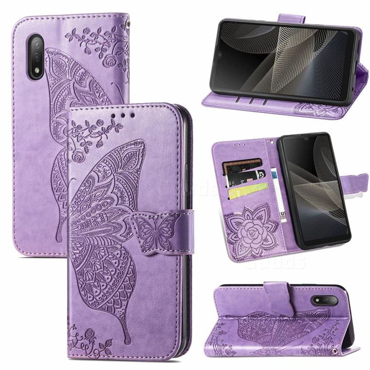 Embossing Mandala Flower Butterfly Leather Wallet Case for Sony Xperia Ace 2 ( Ace II) - Light Purple