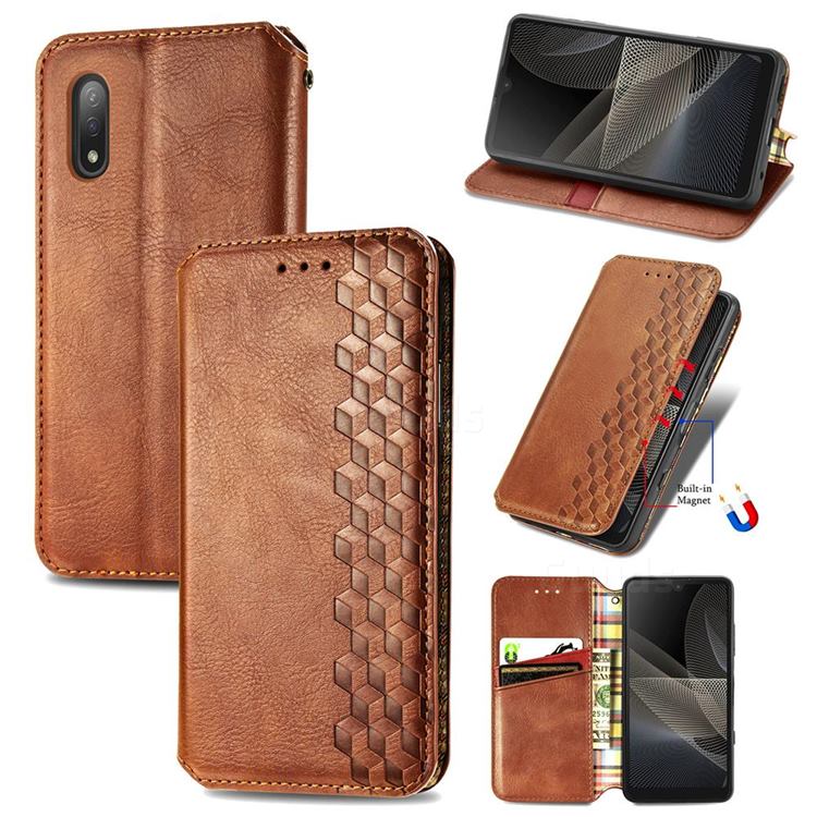 Ultra Slim Fashion Business Card Magnetic Automatic Suction Leather Flip Cover for Sony Xperia Ace 2 ( Ace II) - Brown