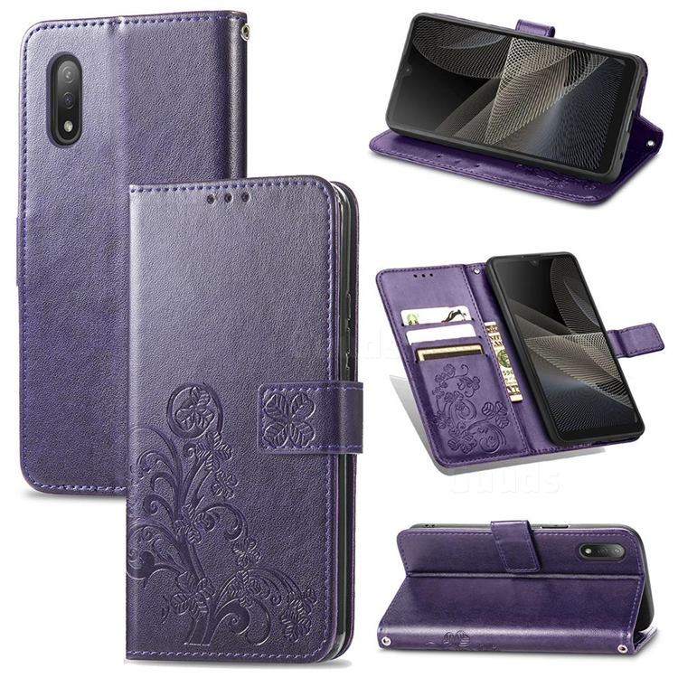Embossing Imprint Four-Leaf Clover Leather Wallet Case for Sony Xperia Ace 2 ( Ace II) - Purple