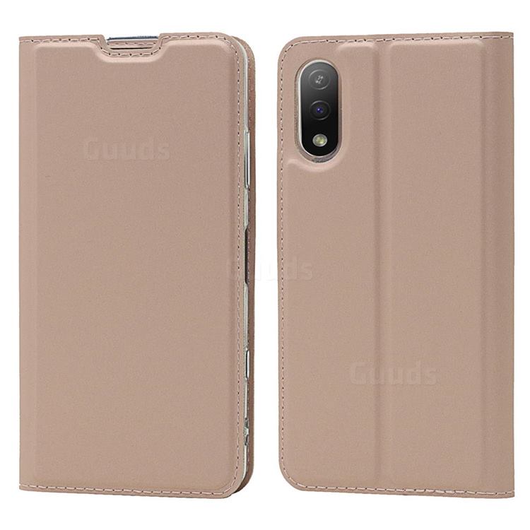 Ultra Slim Card Magnetic Automatic Suction Leather Wallet Case for Sony Xperia Ace 2 ( Ace II) - Rose Gold