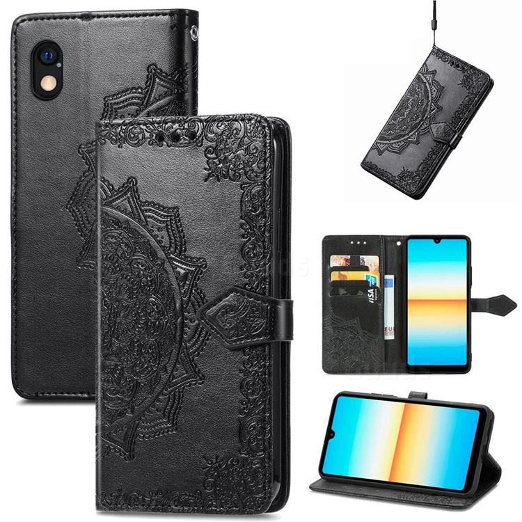 Embossing Imprint Mandala Flower Leather Wallet Case for Sony Xperia Ace 3 ( Ace III) - Black
