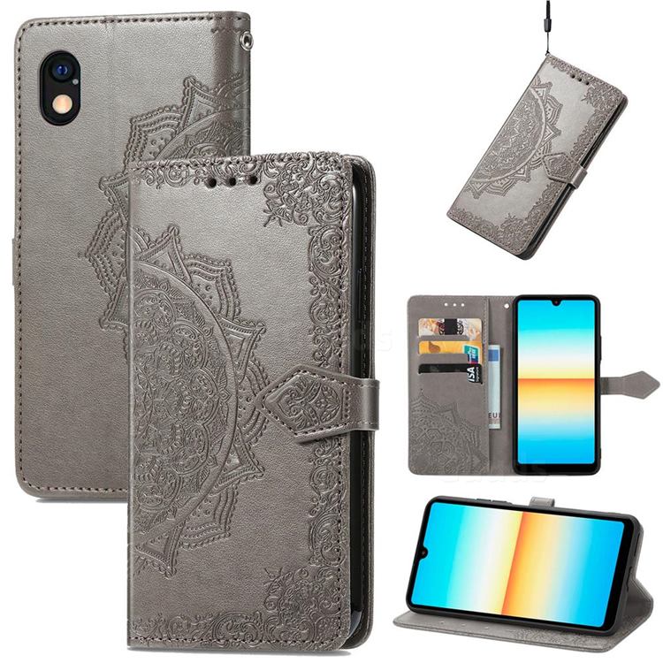 Embossing Imprint Mandala Flower Leather Wallet Case for Sony Xperia Ace 3 ( Ace III) - Gray