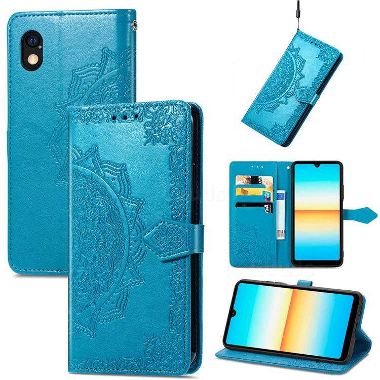Embossing Imprint Mandala Flower Leather Wallet Case for Sony Xperia Ace 3 ( Ace III) - Blue