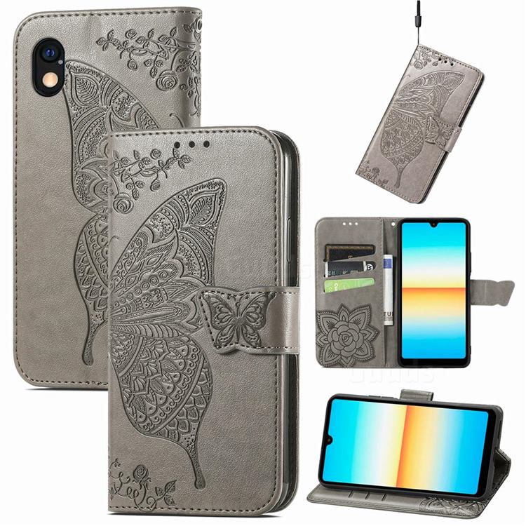 Embossing Mandala Flower Butterfly Leather Wallet Case for Sony Xperia Ace 3 ( Ace III) - Gray