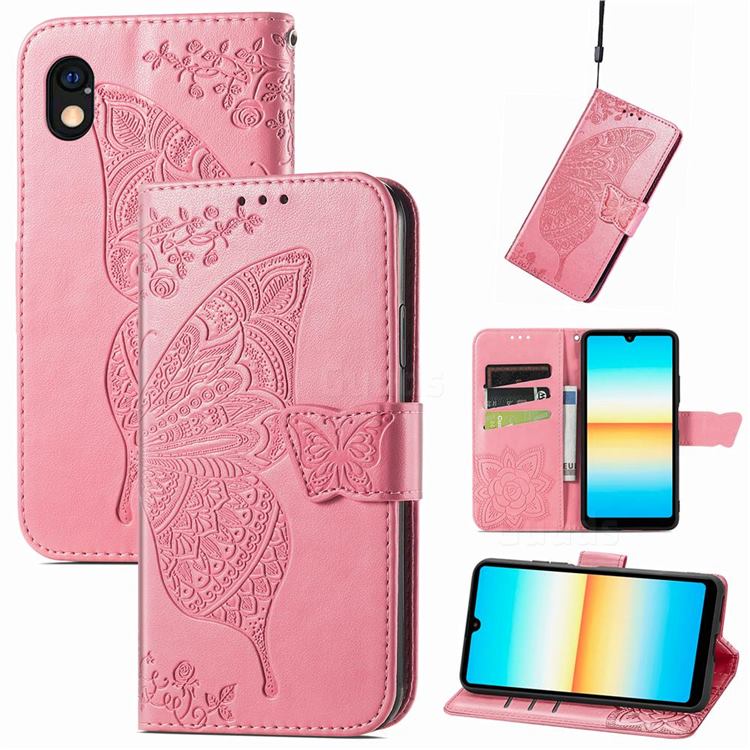 Embossing Mandala Flower Butterfly Leather Wallet Case for Sony Xperia Ace 3 ( Ace III) - Pink
